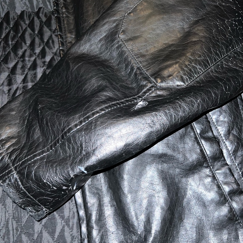 Whispering Smith Vintage Black Leather Zip Up Jacket Hood Quilted Lining Size XL - Picture 11 of 14